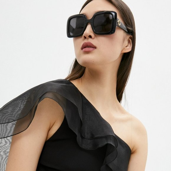 Gucci Women Sunglasses Black Gray Square Oversized GG0896S LOGO 001 NEW - Picture 9 of 10